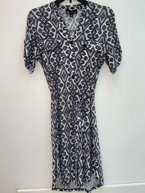 Valerie Bertinelli Black and White Patterned Midi Dress